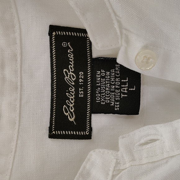 Eddie Bauer linen button down white with embroidered flowers size large Tall - Picture 3 of 7